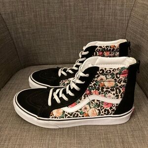 Vans Black and Floral High-Top Sneakers
